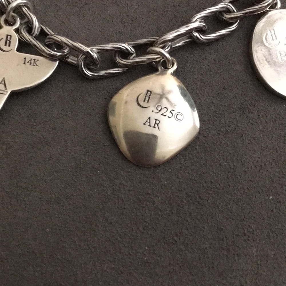 RELIOS 8 inch Sterling silver bracelet  five charms so beautiful C - Picture 9 of 11